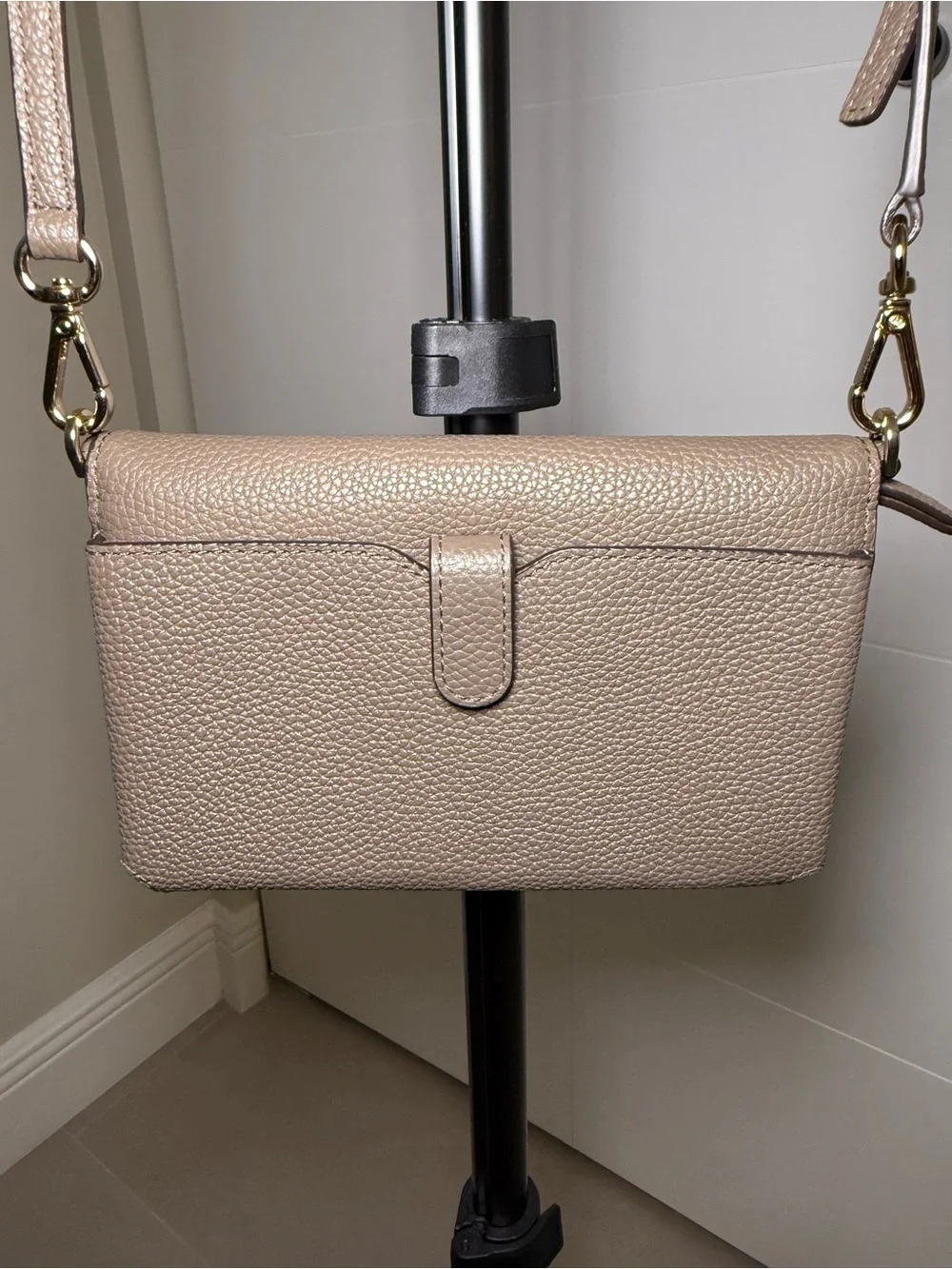 Michael Kors Pebbled Leather Crossbody in Taupe Beige with Gold Hardware